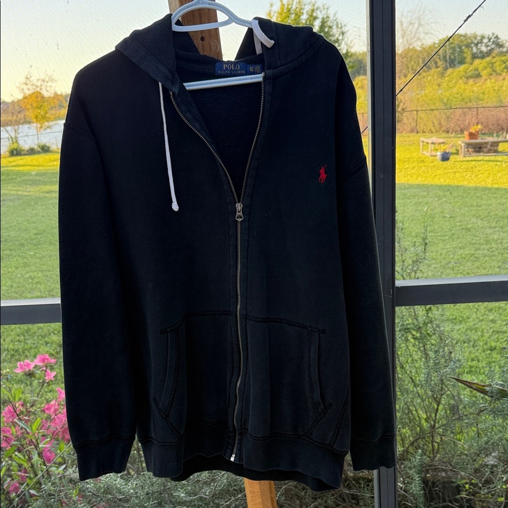 Polo by Ralph Lauren Black Zip-Up Hoodie with Red Pony Logo